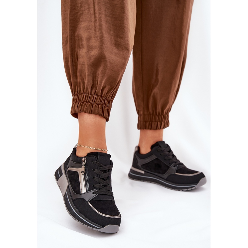 Scarpe sportive femminili con cerniera sulla piattaforma nera nero 2