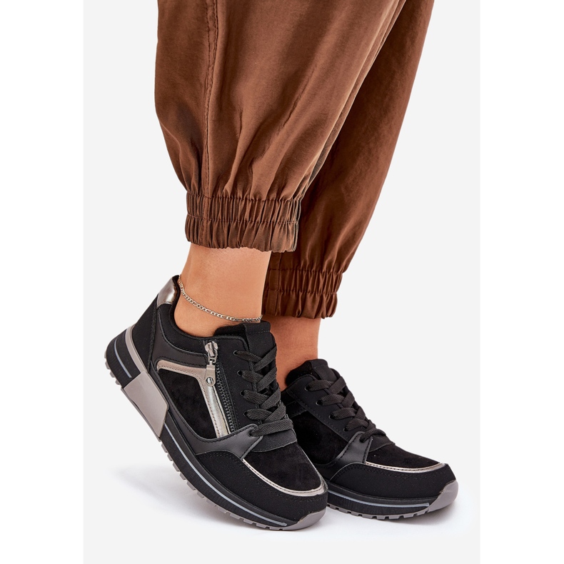 Scarpe sportive femminili con cerniera sulla piattaforma nera nero 1