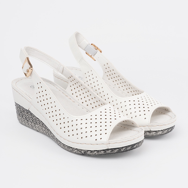Goodin Sandali a cuneo bianco openwork 1