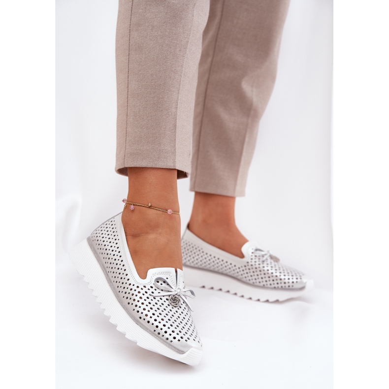 S.Barski Scarpe da donna in pelle openuwork realizzate in pelle naturale lr51-631 argento d'argento 2