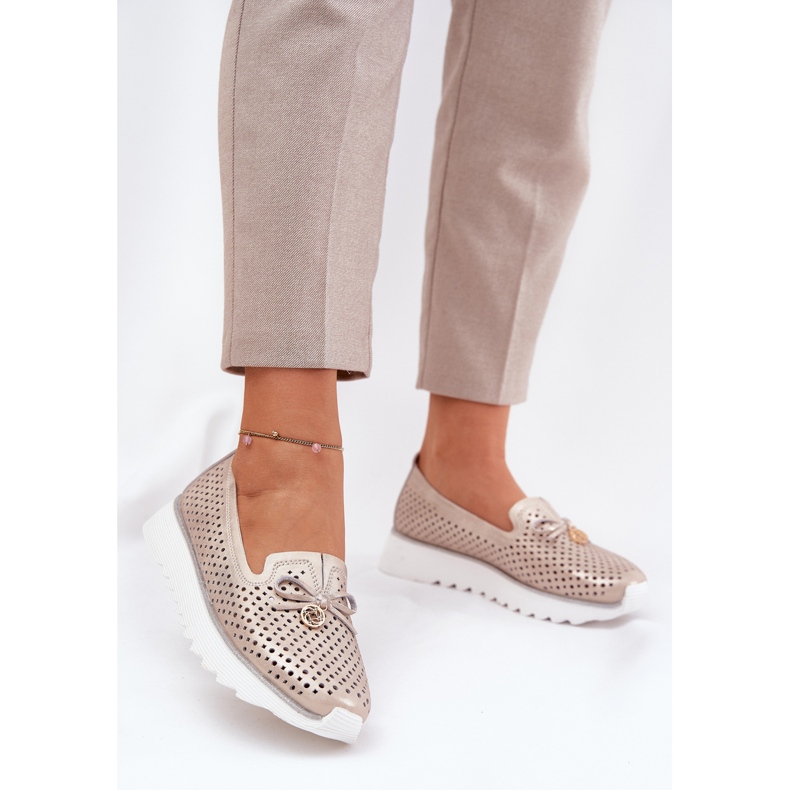 S.Barski Scarpe da donna in pelle openuwork realizzate in pelle naturale LR51-631 PLN d'oro 2