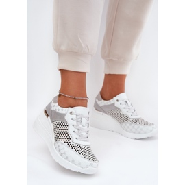Scarpe sportive in pelle Openwork Sneaker su Wedge S.Barski LR51-641 White bianco 2