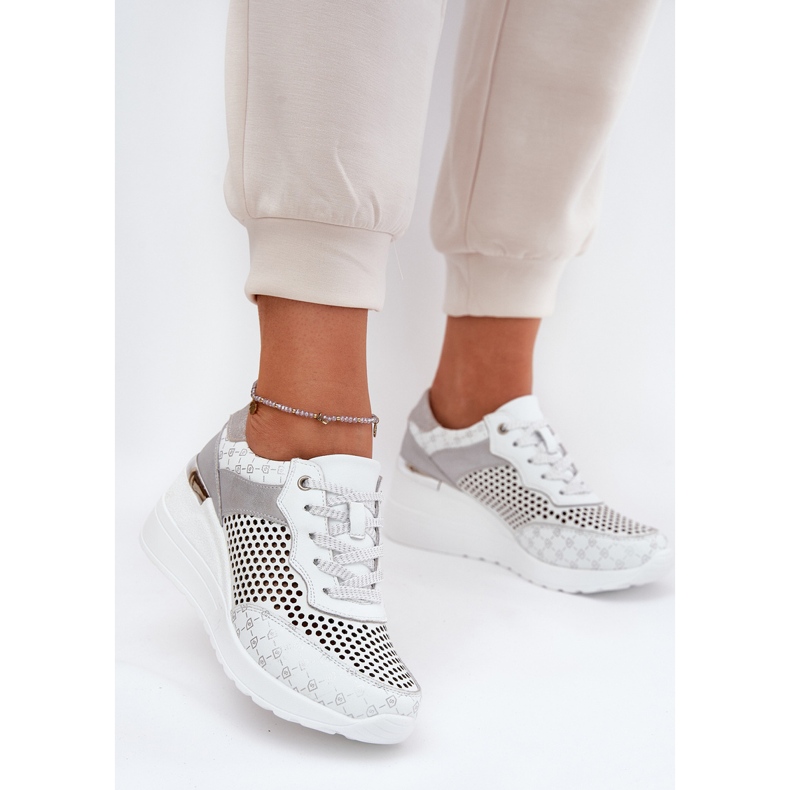 Scarpe sportive in pelle Openwork Sneaker su Wedge S.Barski LR51-641 White bianca 2