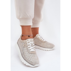 S.Barski Sneaker Openwork in pelle scamosciata sulla piattaforma Zloty LR51-927 d'oro 2
