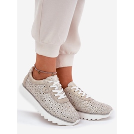 S.Barski Sneaker Openwork in pelle scamosciata sulla piattaforma Zloty LR51-927 d'oro 1