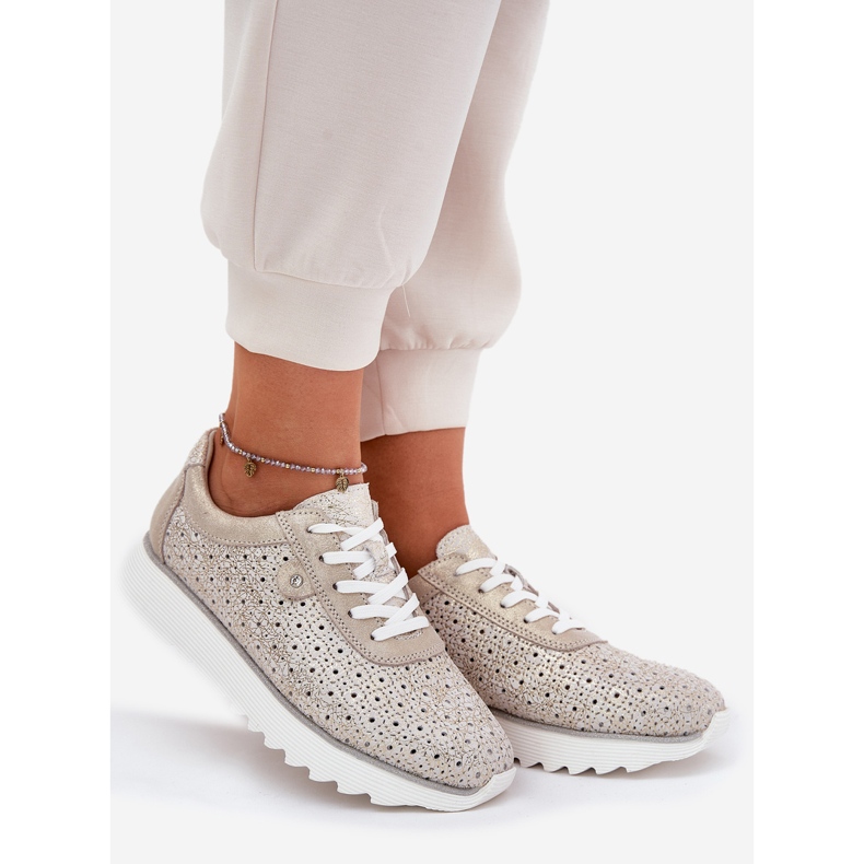 S.Barski Sneaker Openwork in pelle scamosciata sulla piattaforma Zloty LR51-927 d'oro 1