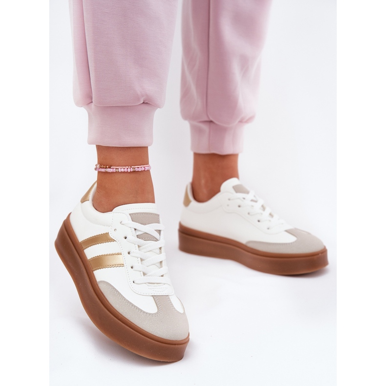 Evento Sneaker femminili sulla piattaforma con eco in pelle bianca e oro bianco 2