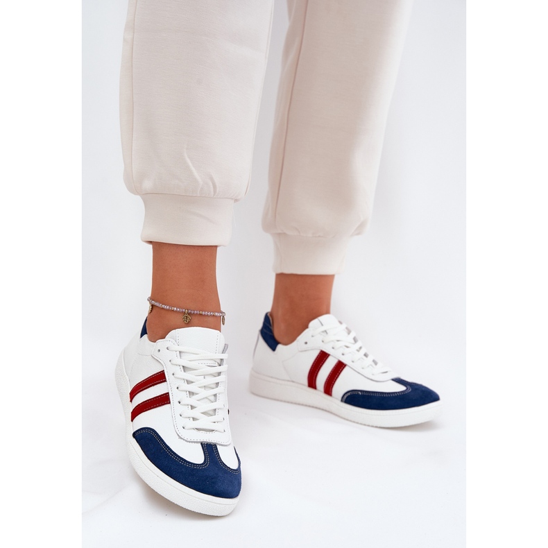 Zazoo N1068 in pelle bassa sneaker blu bianche e blu navy bianco 2
