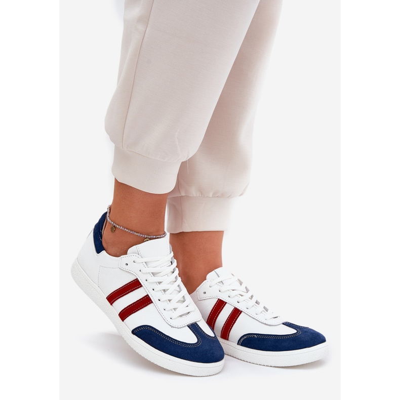 Zazoo N1068 in pelle bassa sneaker blu bianche e blu navy bianca 1