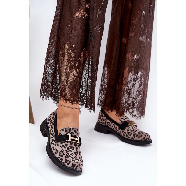 Suede Moccasins femminile Vinceza 66792 Stampa leopardo grigio 2