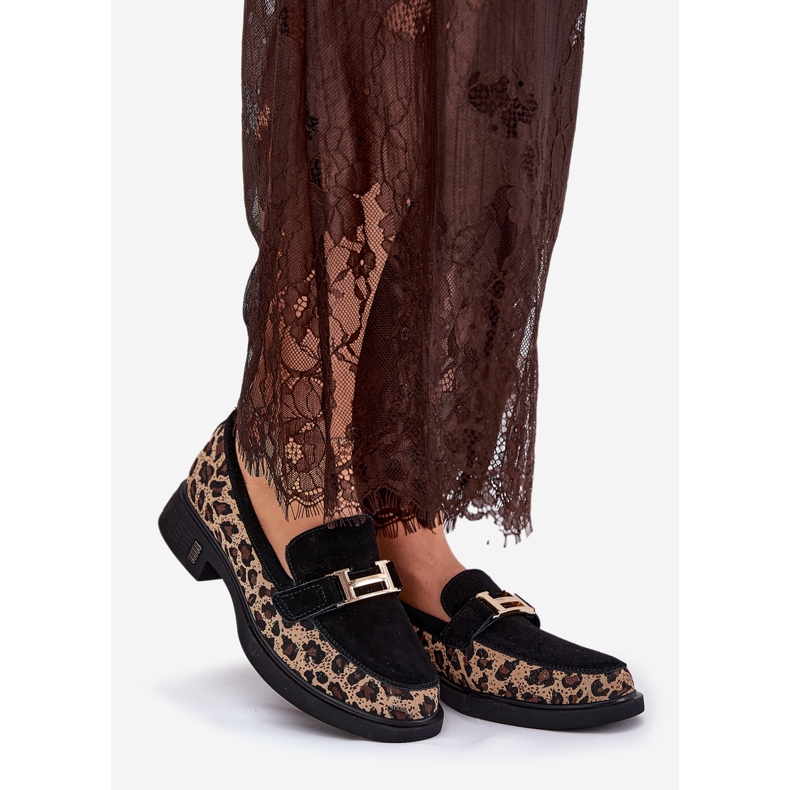 Suede Moccasins femminile Vinceza 66791 Stampa leopardo nero 1