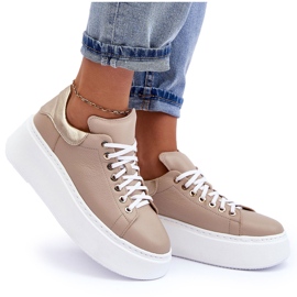 Lemar Scarpe sportive in pelle da donna sulla piattaforma beige 7