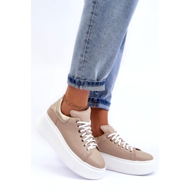 Lemar Scarpe sportive in pelle da donna sulla piattaforma beige 3