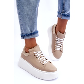Lemar Scarpe sportive in pelle da donna sulla piattaforma beige 6