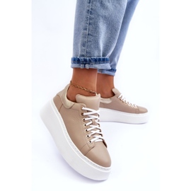 Lemar Scarpe sportive in pelle da donna sulla piattaforma beige 5