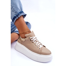 Lemar Scarpe sportive in pelle da donna sulla piattaforma beige 1