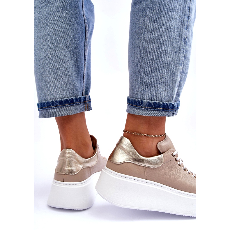 Lemar Scarpe sportive in pelle da donna sulla piattaforma beige 2