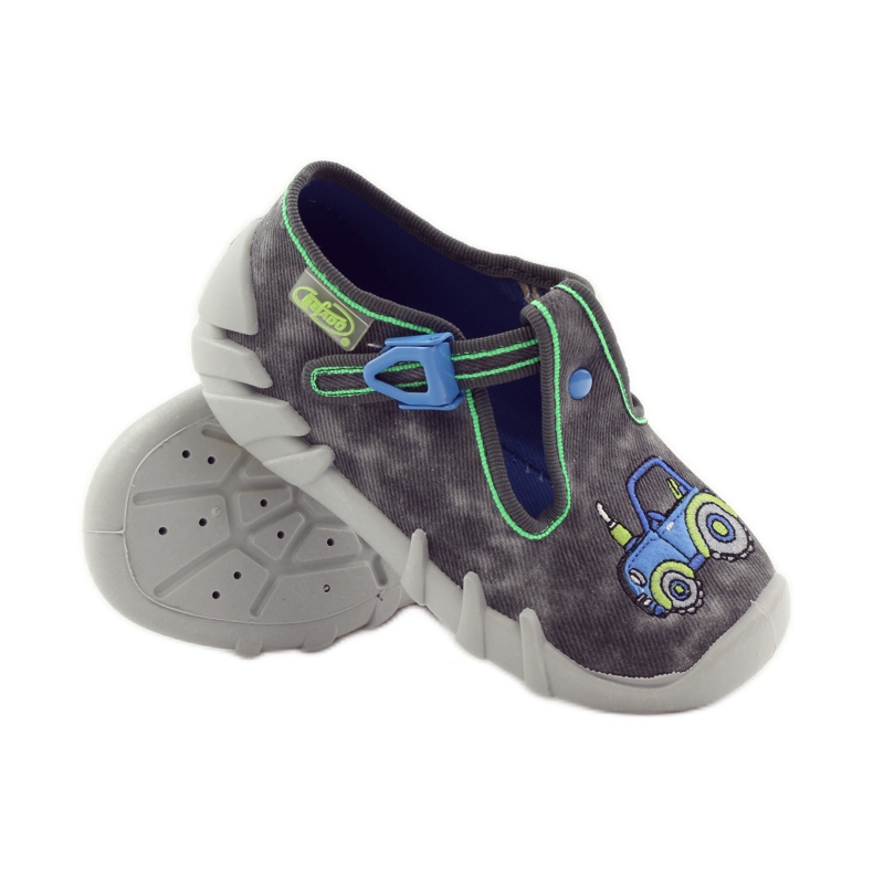 Ciabatte da bambino Befado 110p316 trattore blu grigio verde 3