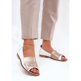 Pallerina eleganti in pelle con dita nude Zazoo 1865 bianco e oro 2