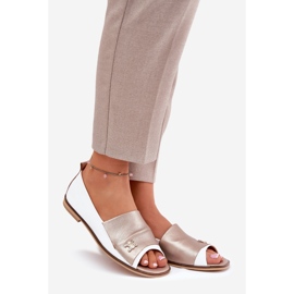 Pallerina eleganti in pelle con dita nude Zazoo 1865 bianco e oro 1