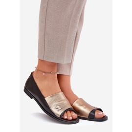 Pallerina elegante in pelle con dita nude Zazoo 1865 oro-nero 1