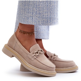 S.Barski Mocassini in pelle con tacco piatto da donna con decorazione tw101 beige leggero 4