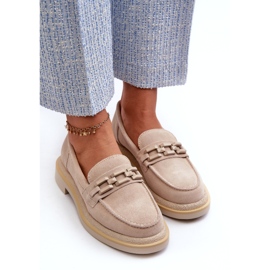 S.Barski Mocassini in pelle con tacco piatto da donna con decorazione tw101 beige leggero 3