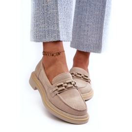 S.Barski Mocassini in pelle con tacco piatto da donna con decorazione tw101 beige leggero 2