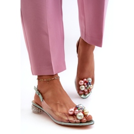 S.Barski Sandali Tacco Basso Trasparenti Con Decorazione Verde D&amp;A MR38-368 1