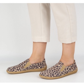 Scarpe in pelle da donna a piedi nudi Pollonus Slippato 5-1308-023 Leopard Stampa beige 1