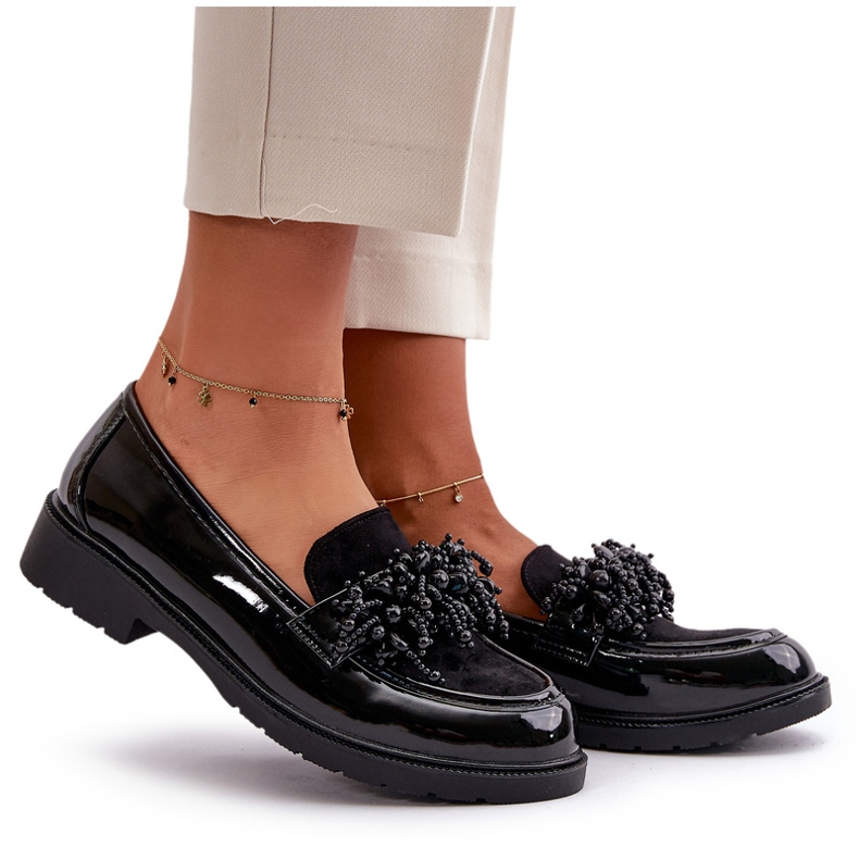S.Barski Mocassini verniciati da donna S. Barski Hy369a Nero con un ornamento 5