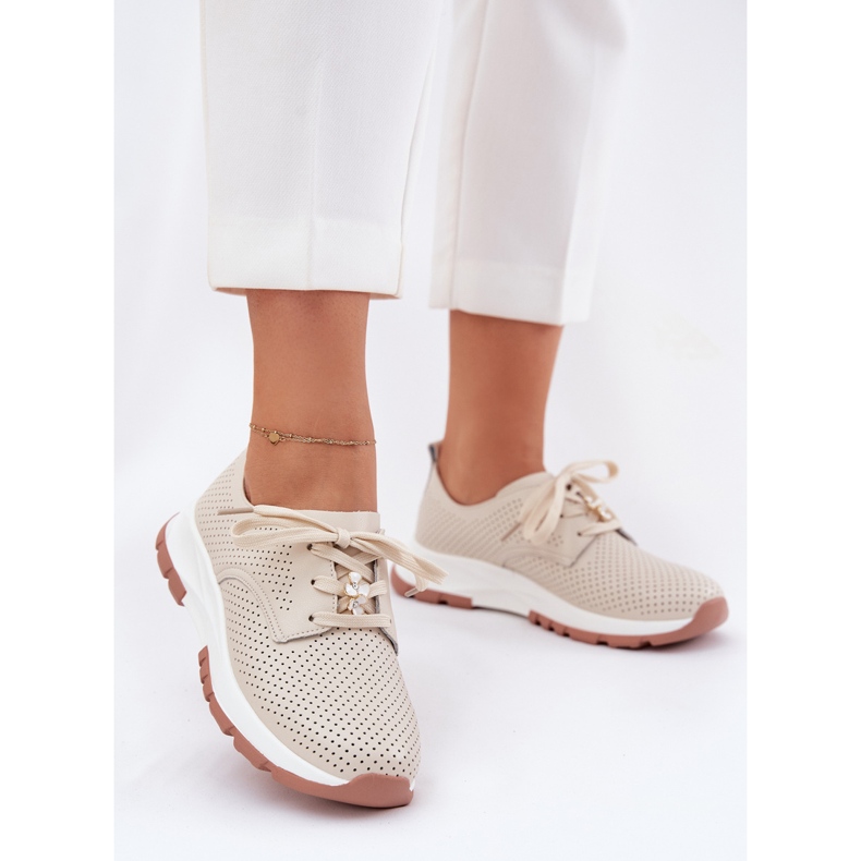 Scarpe in pelle da donna con artiker 54c1811 beige 2