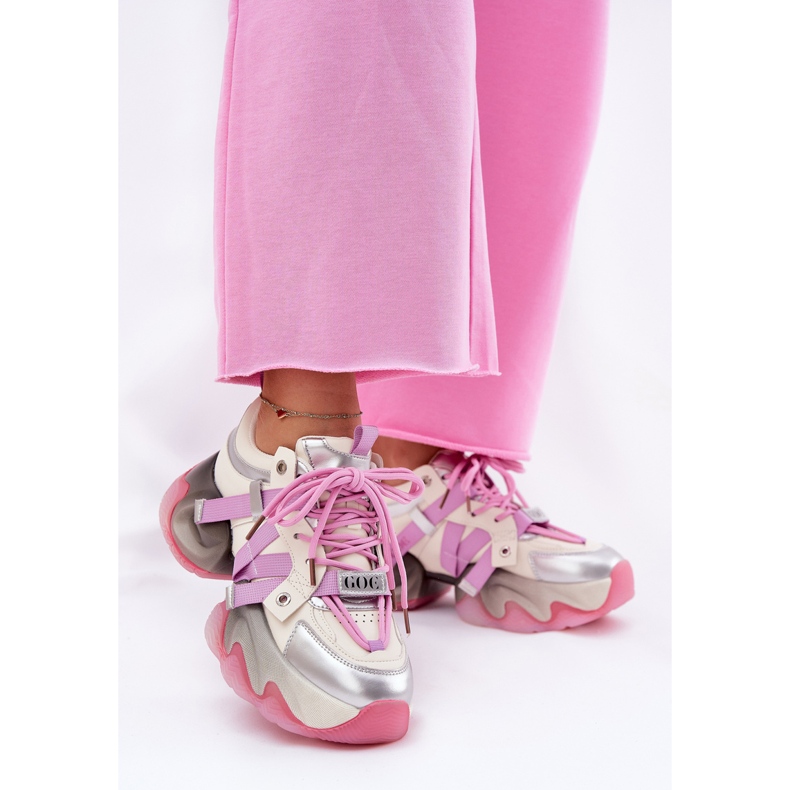 Sneaker in pelle femminile sull'enorme Sole Goe RR2N4030 Pink rosa 2