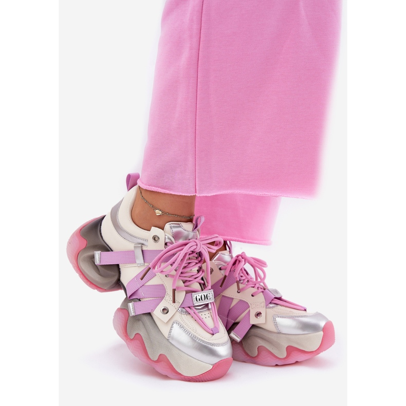 Sneaker in pelle femminile sull'enorme Sole Goe RR2N4030 Pink rosa 1