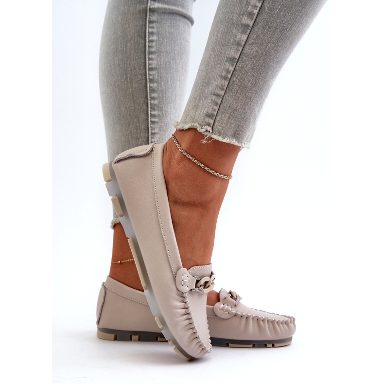Mocassini da Donna in Pelle Con Decoro Beige S.Barski LR339 4