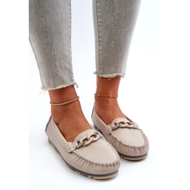 Mocassini da Donna in Pelle Con Decoro Beige S.Barski LR339 3