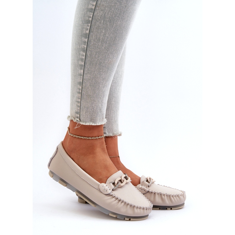 Mocassini da Donna in Pelle Con Decoro Beige S.Barski LR339 2