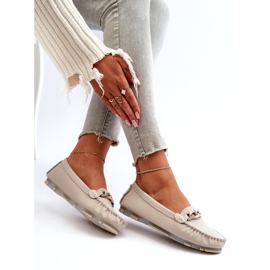 Mocassini da Donna in Pelle Con Decoro Beige S.Barski LR339 5
