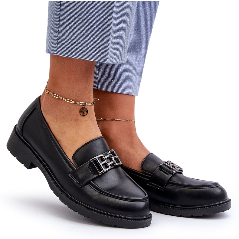 S.Barski Mocassine di eco-inoather femminile con un ornamento di S. Barski Hy372 Black nero 5