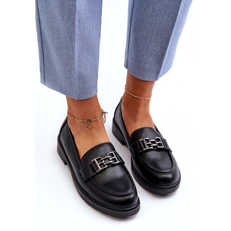 S.Barski Mocassine di eco-inoather femminile con un ornamento di S. Barski Hy372 Black nero 4
