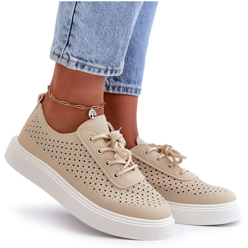Sneaker sneaker aperte sulla piattaforma beige 4