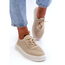 Sneaker sneaker aperte sulla piattaforma beige 2