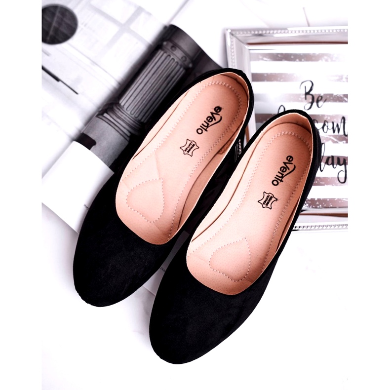 Evento Ballerinas in pelle scamosciata femminile 9BL02-1031 Inserto nero in pelle nera 4