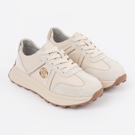 Goodin Sneaker in pelle beige su una suola spessa 1