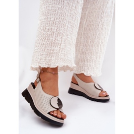 S.Barski Sandali in pelle femminile con cuneo con un ornamento S. Barski LR51-788 beige 2