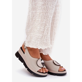 S.Barski Sandali in pelle femminile con cuneo con un ornamento S. Barski LR51-788 beige 1