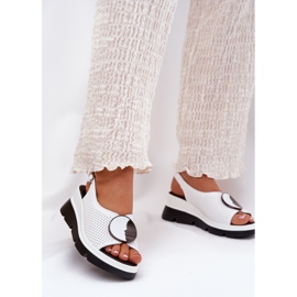 S.Barski Sandali in pelle femminile con cuneo con un ornamento S. Barski LR51-788 White bianco 2