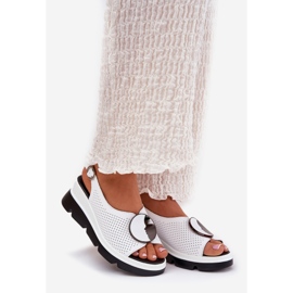 S.Barski Sandali in pelle femminile con cuneo con un ornamento S. Barski LR51-788 White bianco 1