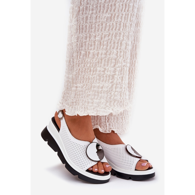 S.Barski Sandali in pelle femminile con cuneo con un ornamento S. Barski LR51-788 White bianco 1