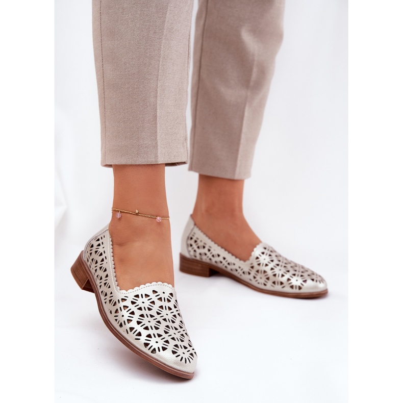 S.Barski In pelle openwork mocasins femminile S. Barski LR51-646 PLN d'oro 2